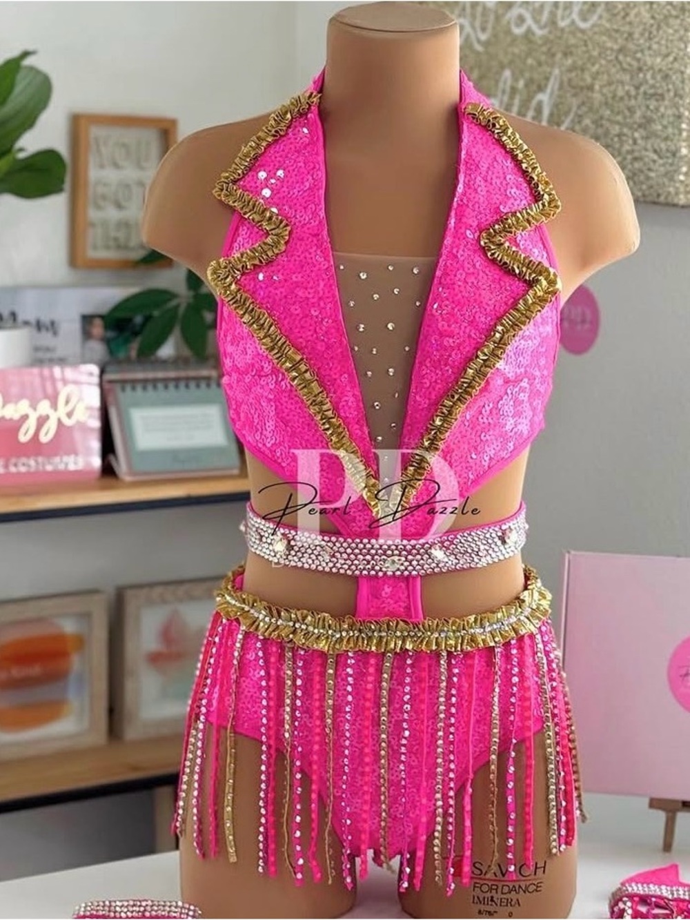 Hot Pink Gold Sequin Custom Costume Fringe AXS -